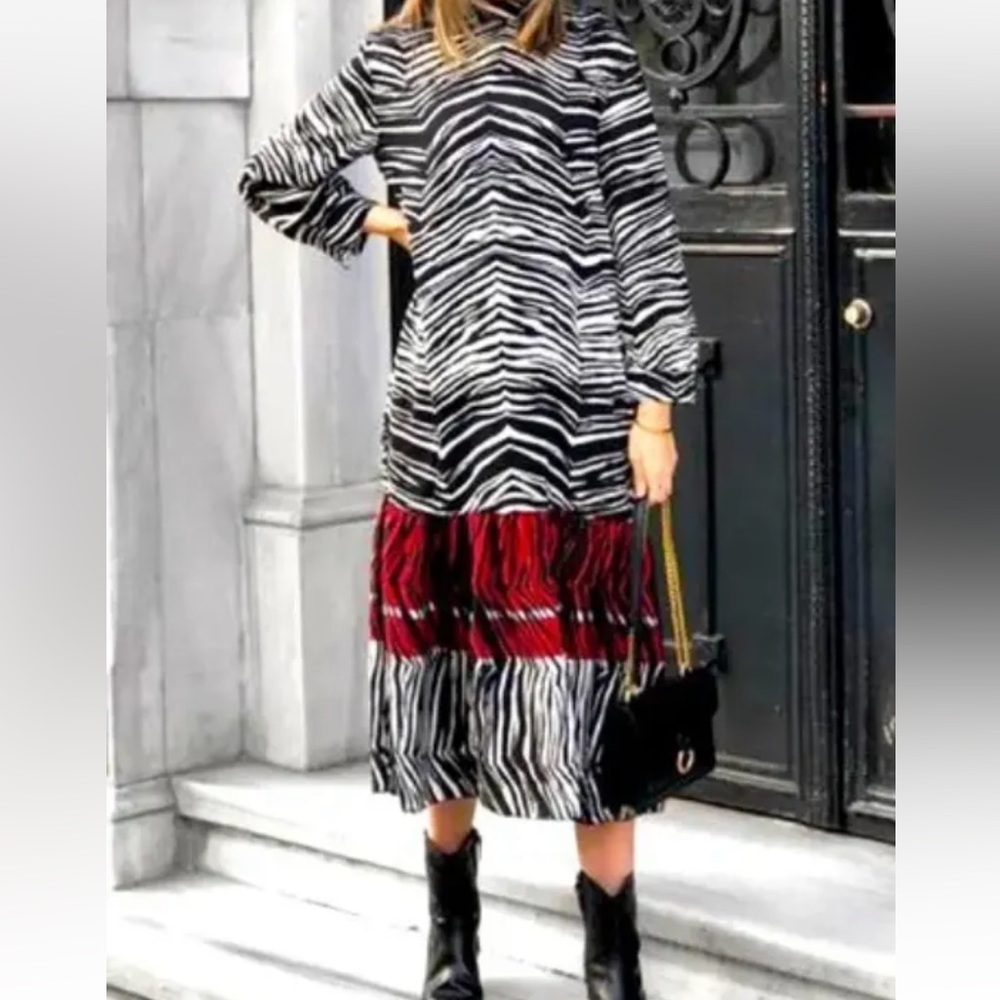SOLD - Zara Animal Zebra Print Floaty Contrast Dress - Picture 9 of 9
